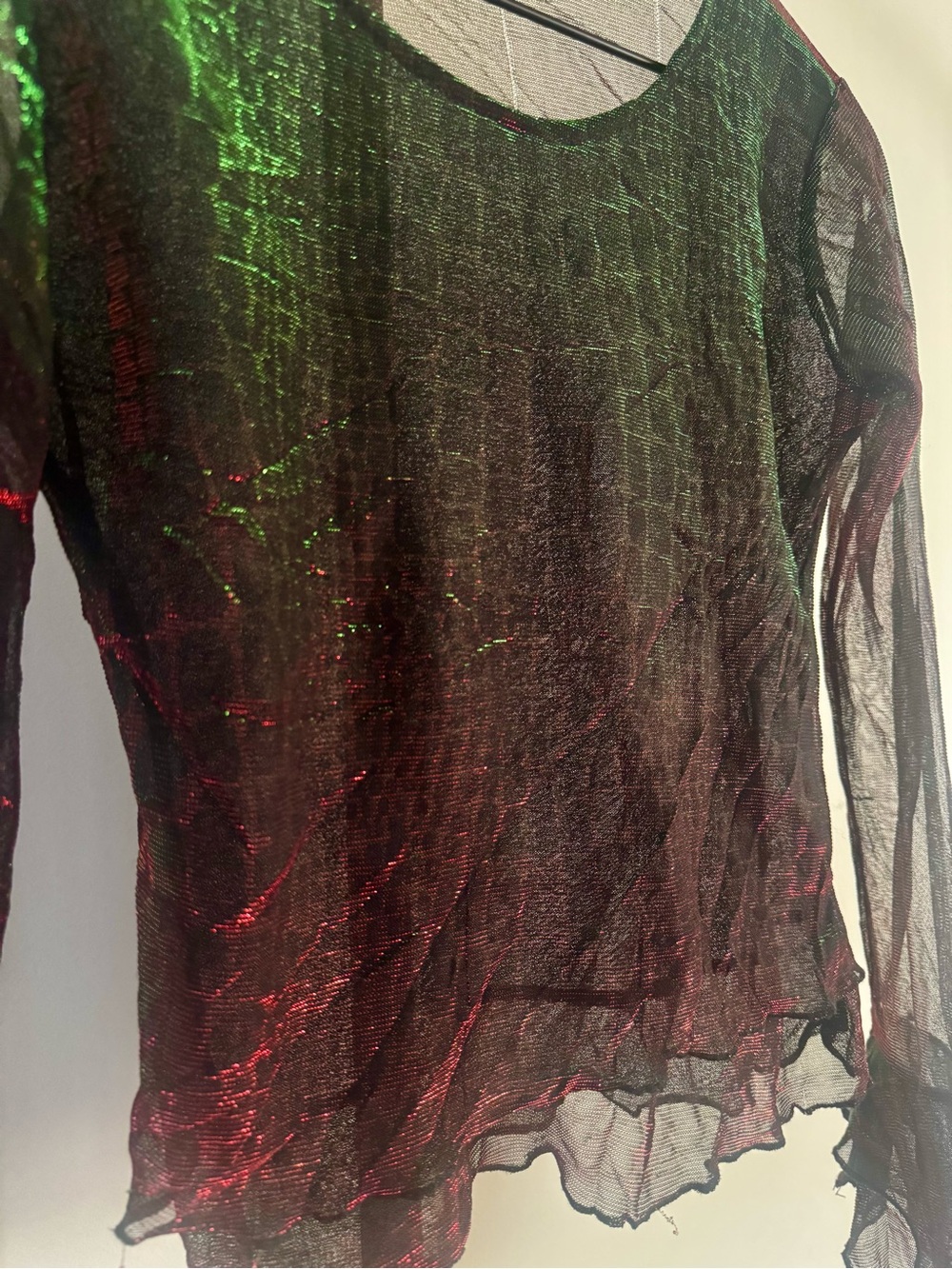 Vintage Y2K Metallic Snake Croc Print Bell Fairy Sleeve Top